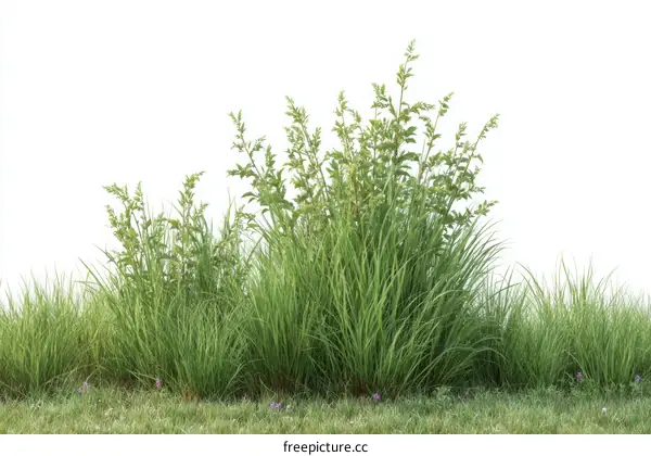 Green Grass and Plants Isolated on White Background