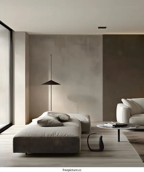 Minimalist Living Room Design With Concrete Wall
