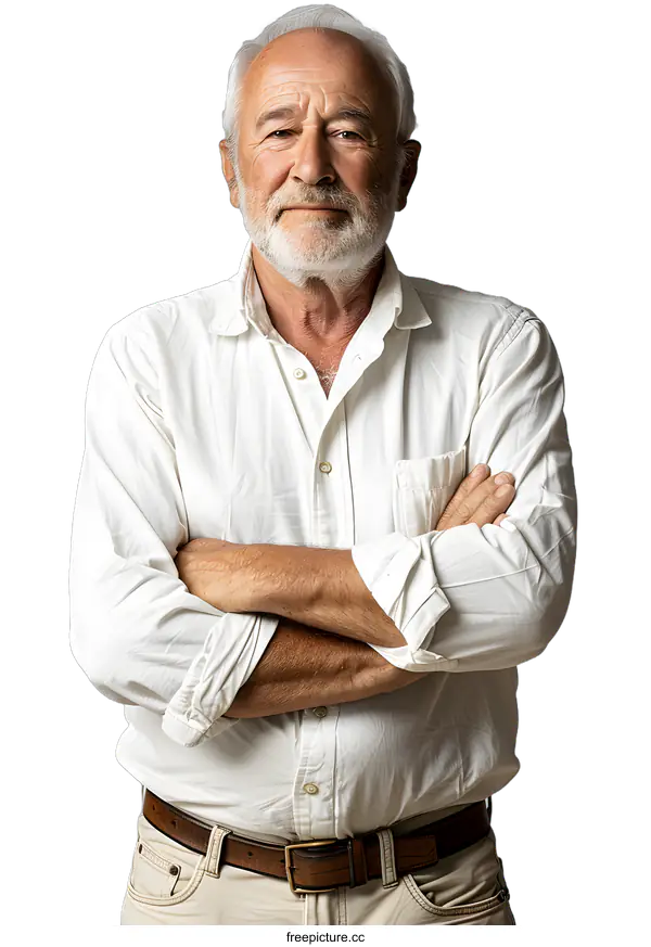[Transparent Background PNG]portrait of an old man with white beard and white shirt