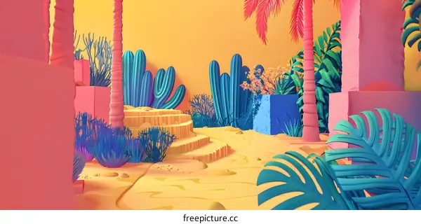 Colorful Abstract Tropical Desert Illustration