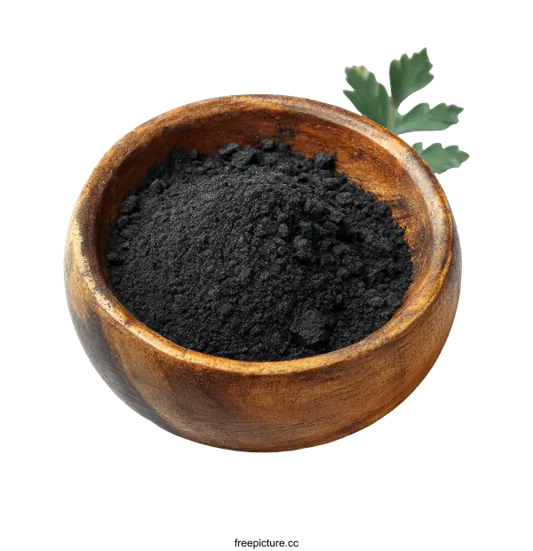 [Transparent Background PNG]Dark Powder in Wooden Bowl