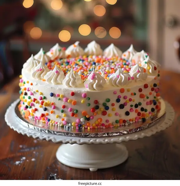 A delicious cake with colorful sprinkles on top