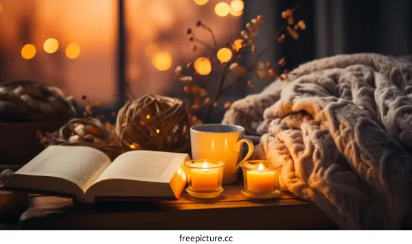 Cozy Reading Nook with Tea and Candles