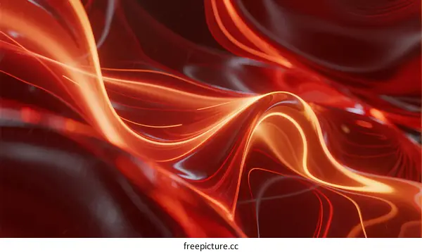 Abstract Flowing Red Liquid-like Forms with Dynamic Curves