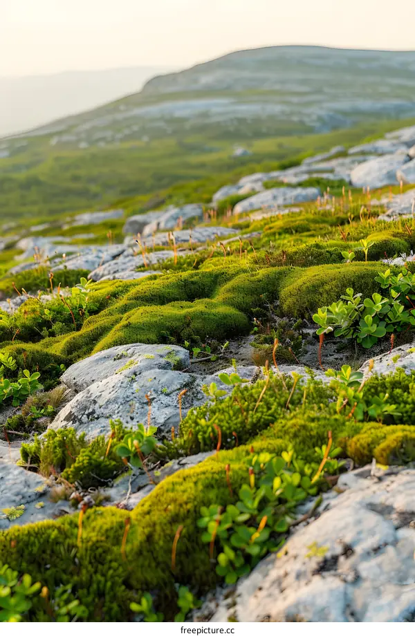 Green Moss and Rocks on a Mountaintop