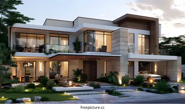 Modern Luxury Villa Design Exterior With Front Yard Garden