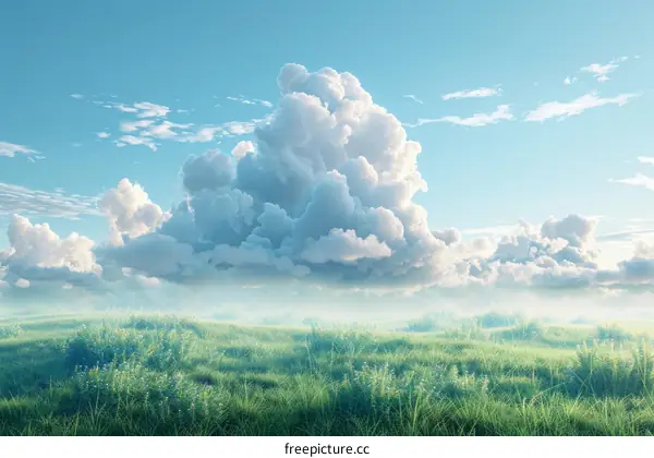 Vast Grassland Under a Single White Cloud