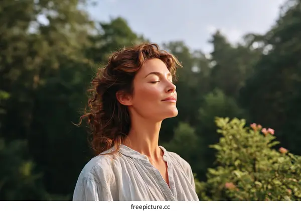 Woman Breathing Deeply in Nature