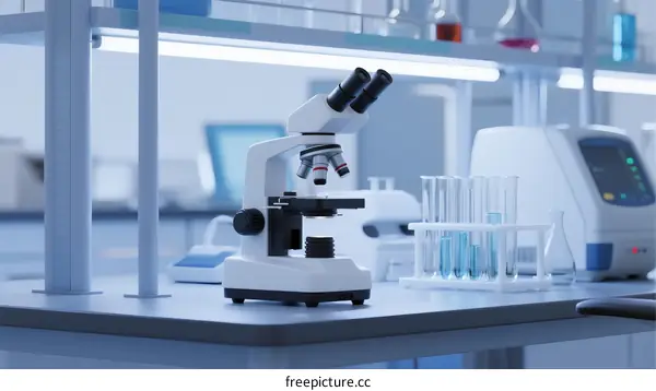 Modern Laboratory Equipment: Microscope and Test Tubes in Science Lab