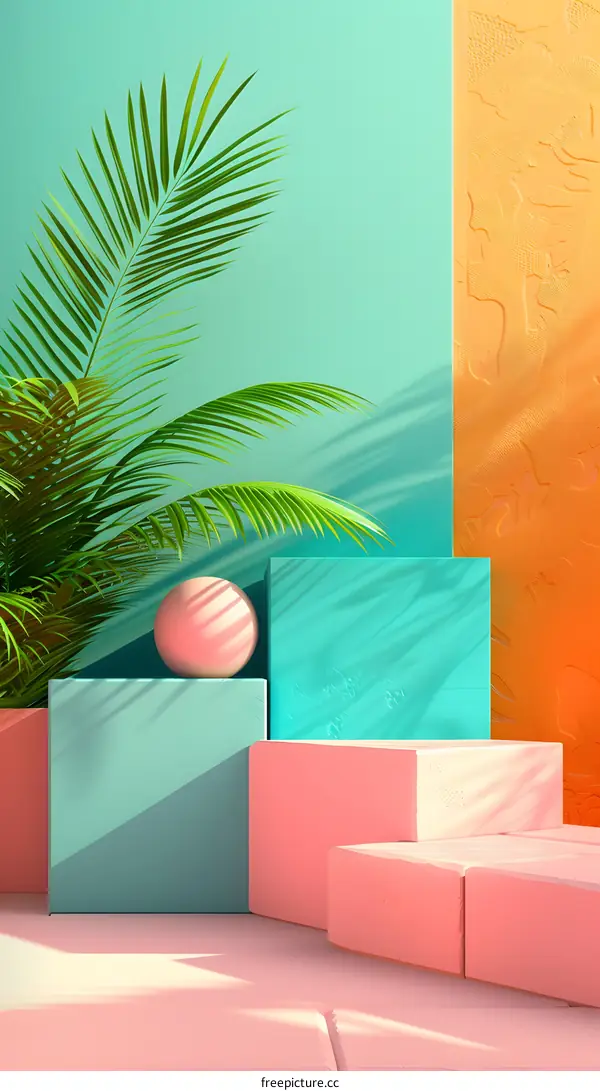 Abstract Minimalist Summer Background with Palm Leaves