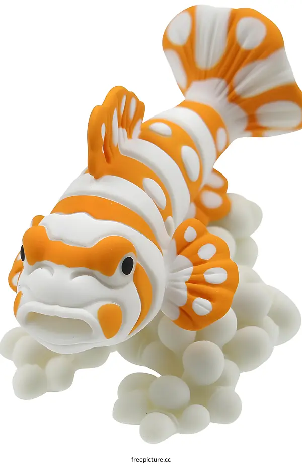 Orange and white fish toy on white background