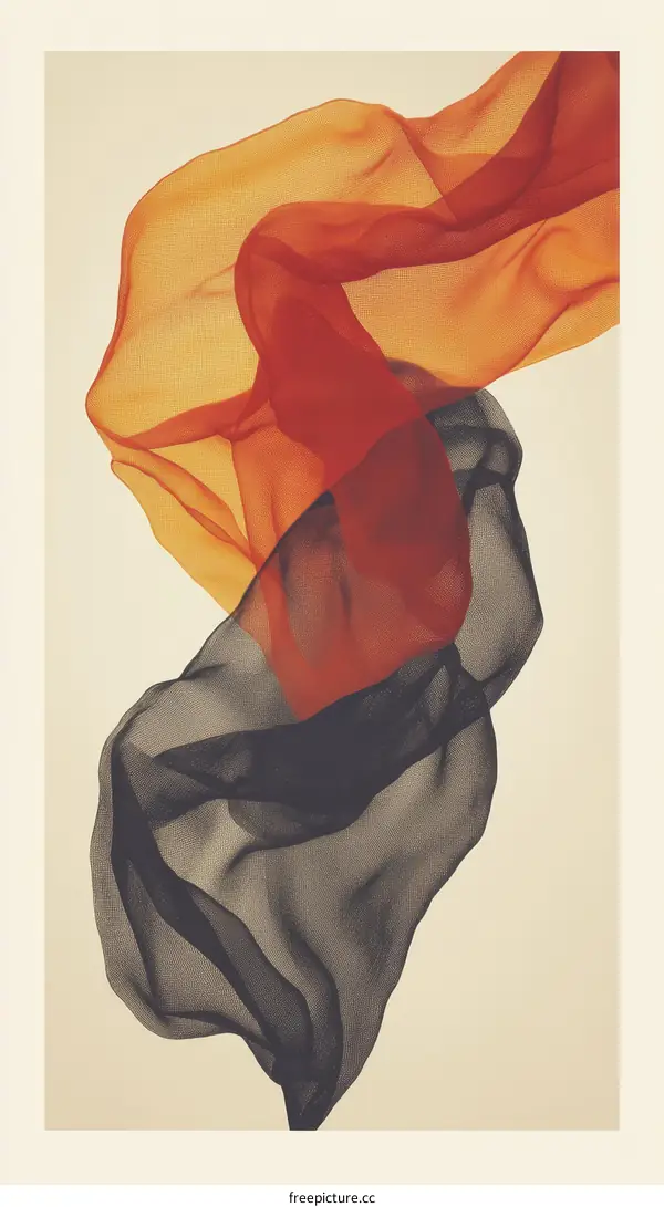 Abstract Flowing Fabrics in Orange and Dark Gray