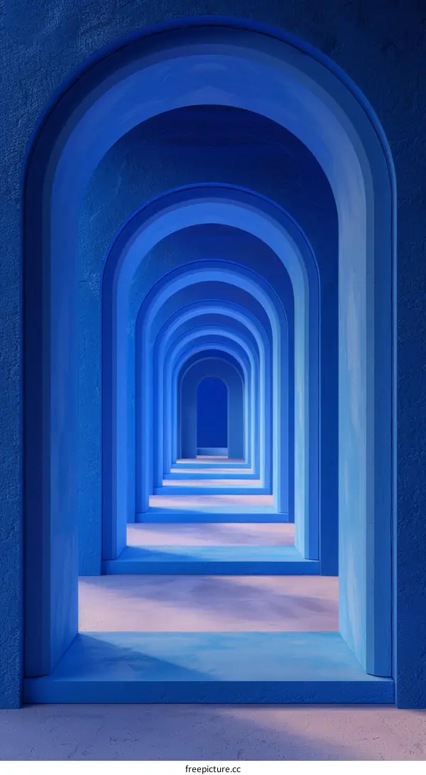 Blue Archway Perspective Corridor Illustration