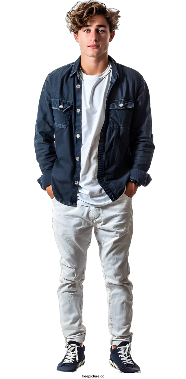 [Transparent Background PNG]a young man standing in front of a white background