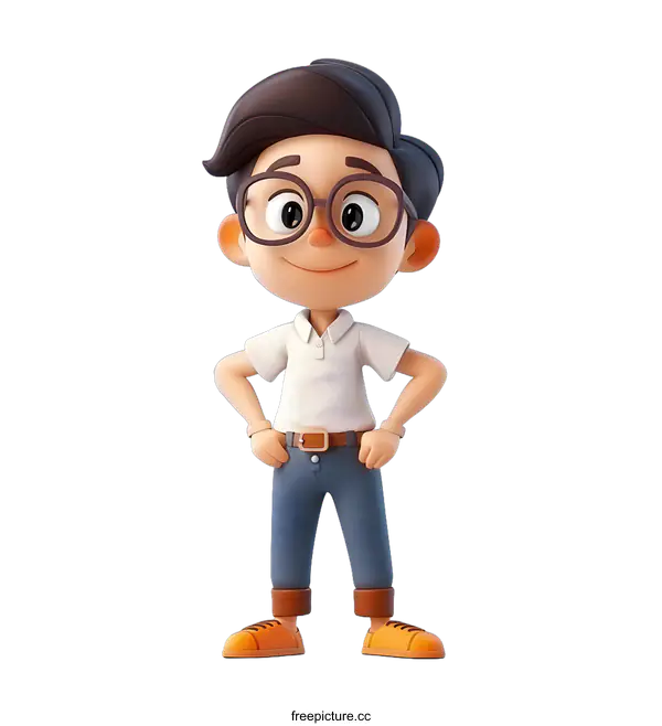 [Transparent Background PNG]Confident Cartoon Boy Standing with Hands on Hips