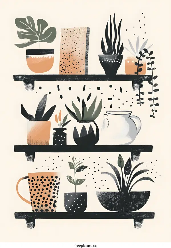 Abstract Illustration of Plants on Shelves