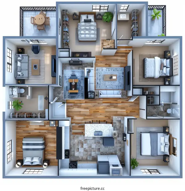 Modern Open Floor Plan 3-Bedroom Apartment