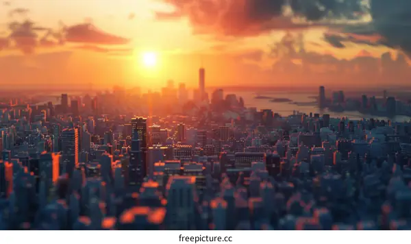 City Model Bathed in Golden Sunset