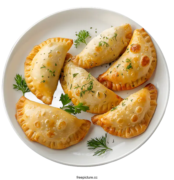 [Transparent Background PNG]Delicious fried empanadas on white plate