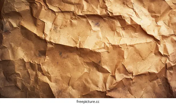 Close-up of a crumpled brown paper texture