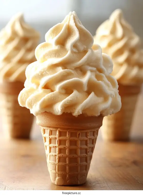 Delicious Vanilla Ice Cream Cone Close-up
