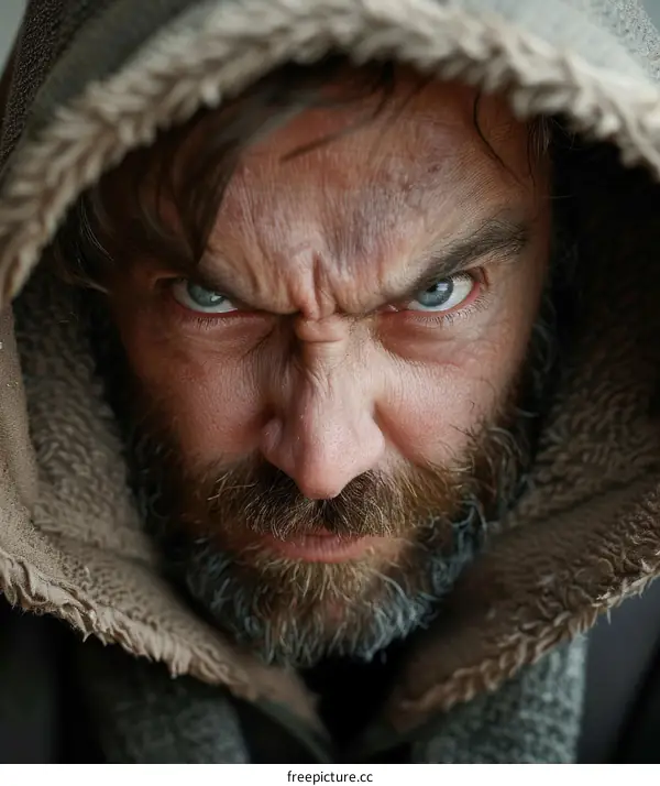 Close-up Portrait of a Man with a Stern Expression