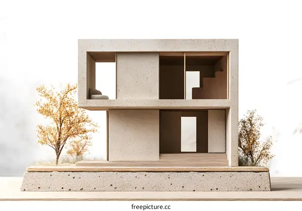 Minimalist Concrete and Wood Model House Design