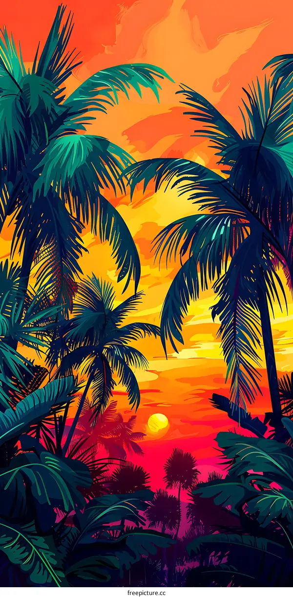 Tropical Sunset with Palm Trees