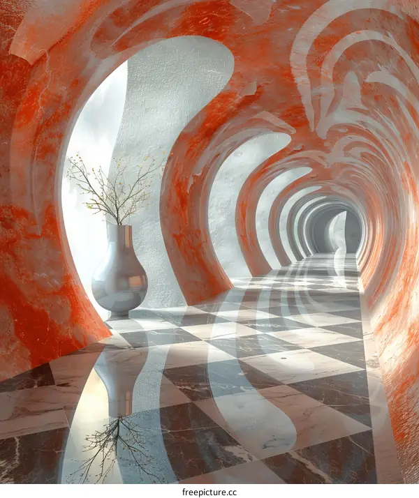 Red and white modern corridor