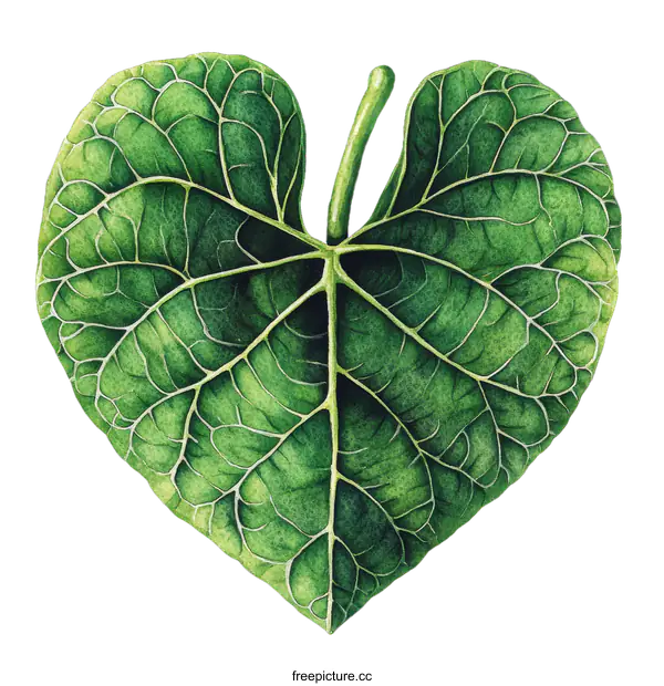 [Transparent Background PNG]Detailed Watercolor Heart-Shaped Leaf Illustration