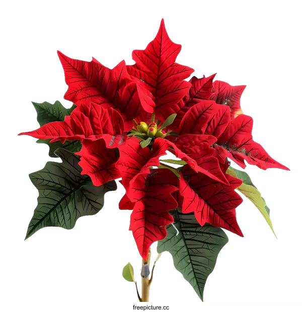 [Transparent Background PNG]Red Poinsettia Flower Closeup Photography