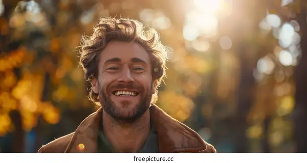 Smiling Man in Autumn Park