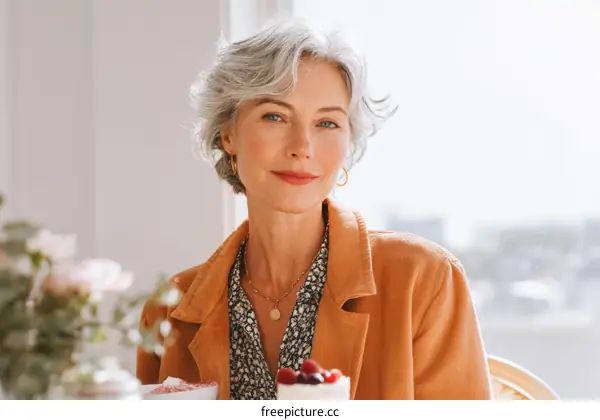 Mature Woman Enjoying a Sweet Treat