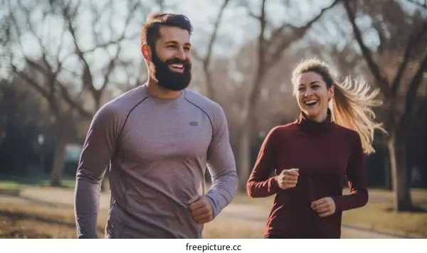 Couple running in park
