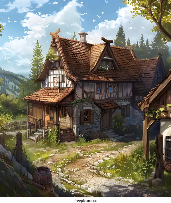 Stone House in a Meadow