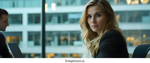 Business Woman Looking Over Her Shoulder In Office