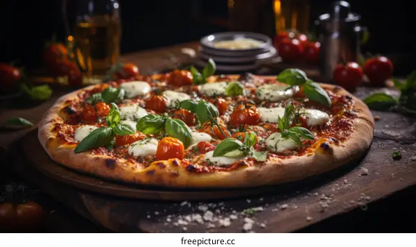 Mouthwatering Pizza with Fresh Tomatoes, Basil, and Mozzarella