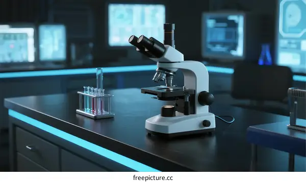Modern Laboratory Equipment with Microscope and Test Tubes