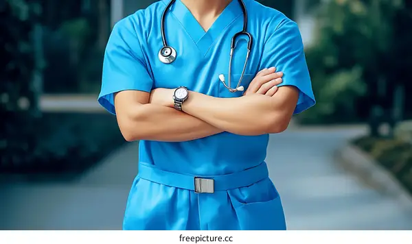 Confident Medical Professional in Light Blue Uniform