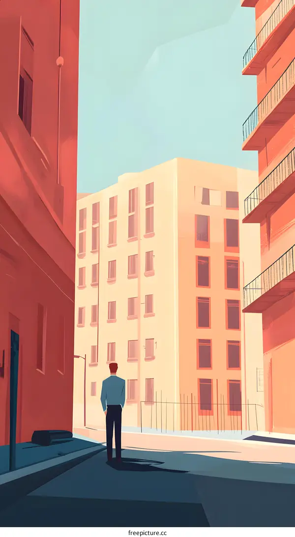 Man walking in the city, illustration