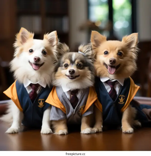 Pomeranian Dogs Dressed in Hogwarts Uniforms