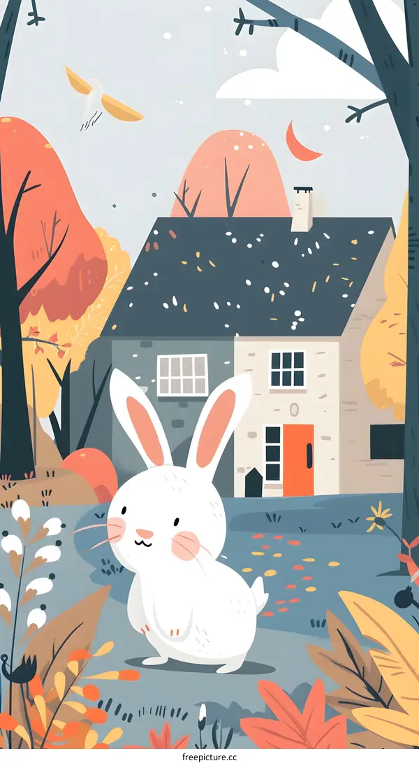 Cute Bunny Rabbit Standing In Front Of A House