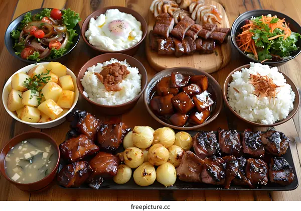 A table full of delicious Japanese food