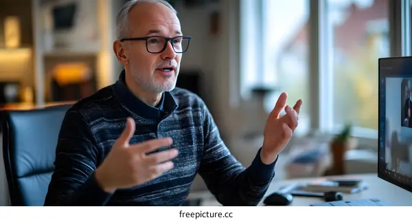 Man in a Video Conference Using a Computer