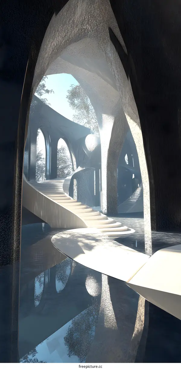 Abstract White Staircase In A Fantasy Building
