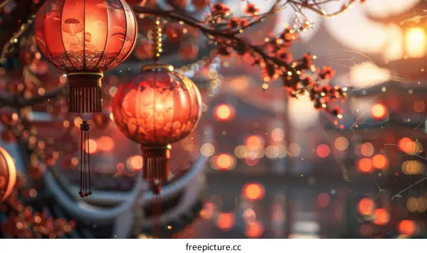 High-Hanging Red Lanterns Celebrate the Lantern Festival