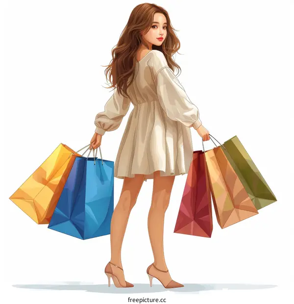 An illustration of a woman with shopping bags