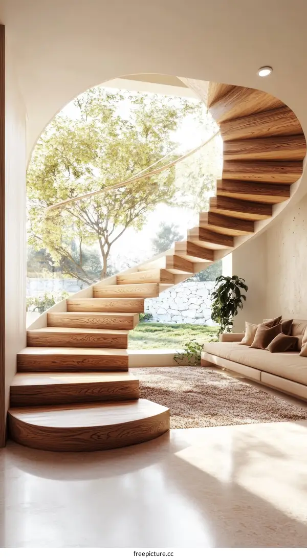 Spiral Wooden Staircase with a View