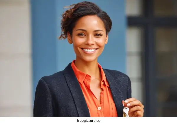 Smiling Black Woman Holding House Keys