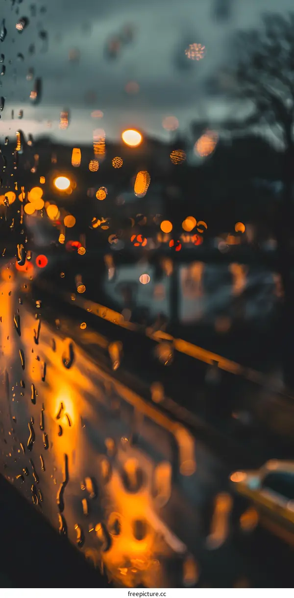 Rainy Night Cityscape Through Window